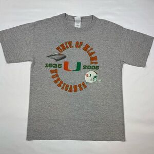 Vtg Miami Hurricanes Mens T-Shirt Sz Medium Y2K Grey Short Sleeve B8